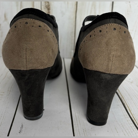 Aerosoles Suede Maryjane Prologue Gray Black Brown Size 8.5 Retro Stacked Heel - Picture 5 of 9
